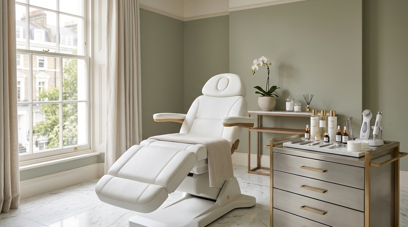 Aesthetic PRP room in London with premium equipment and soft interiors.