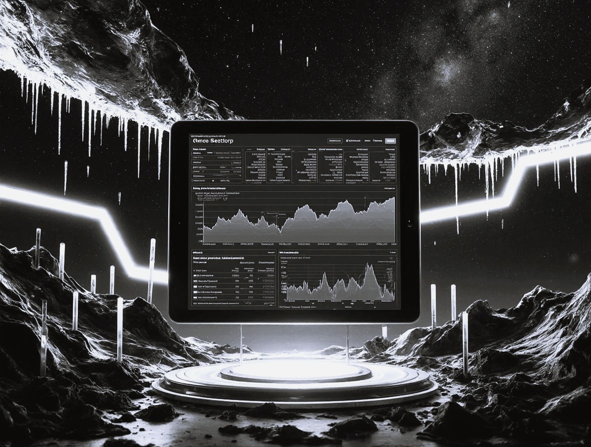 The analytics panel levitates against the background of abstract outer space